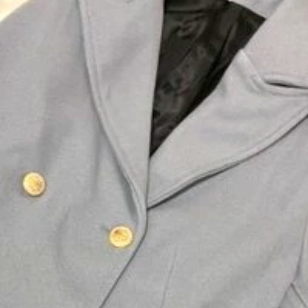 Double Breasted Lapel Collar Button Up pocketed Overcoat Blue - Picture 8 of 8